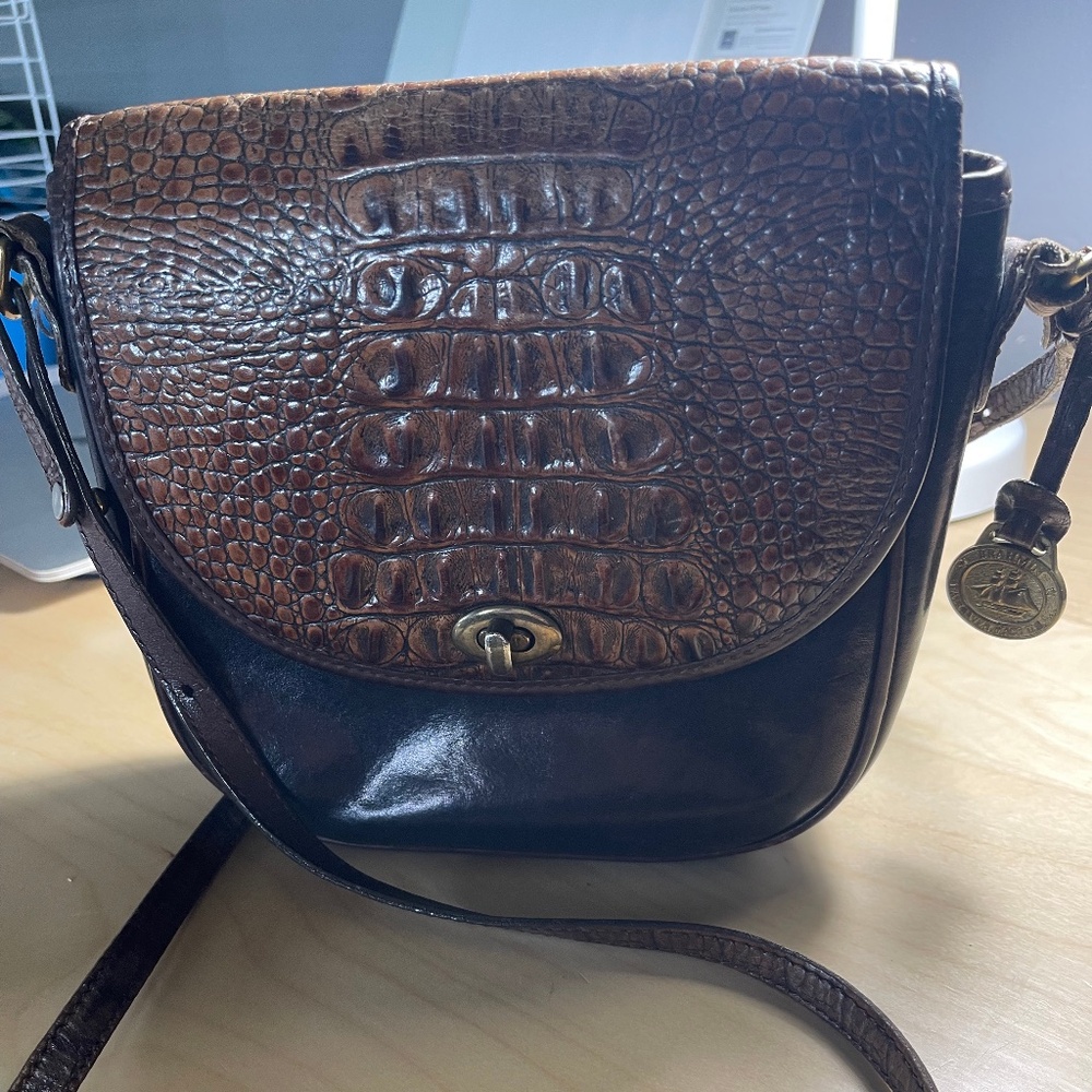 Vintage Brahmin Brown Python Snakeskin flap and Tuscan Black crossbody bag